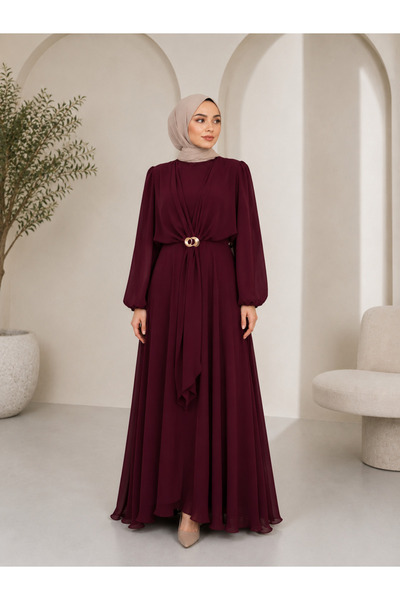 Tokalı Şifon Tesettür Elbise