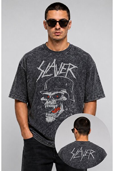 Fuddy Moda Tricou unisex Slayer cu imprimeu pe spate, lavabil, tricou supradi...