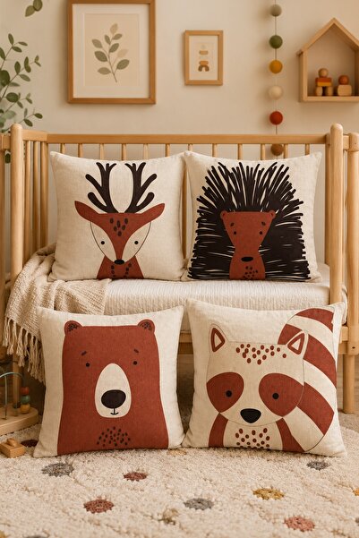 EVPANYA Drawing Sweet Animals Patterned 4-Piece Children's and Baby Pillow Co...