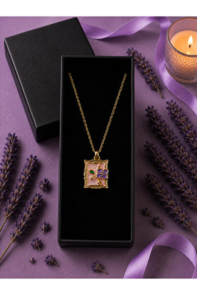 PULİNİN DÜKKANI Purple Flower Patterned Enamel Necklace – Lavender Concept Go...