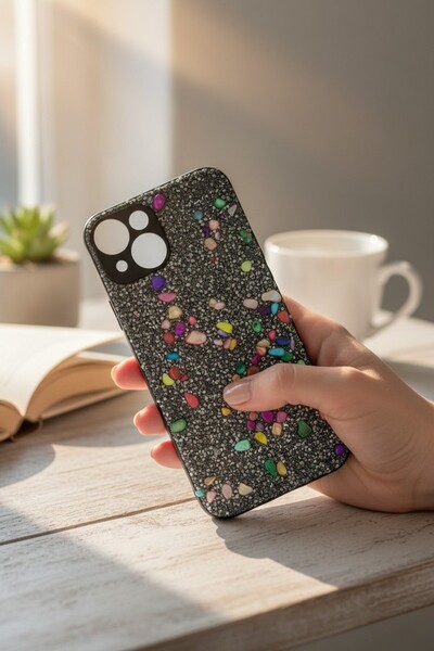 batuteknoloji İphone 14 Kırçıllı Taşlı Milena BTU Silikon Kapak