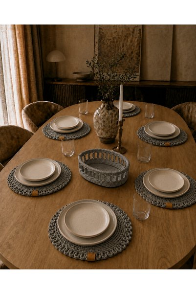 Efuliz Home Jute Straw Natural American Serving Plate Set Handmade Handmade Patterned Washable Serving Set