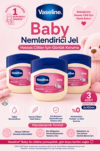 Vaseline Baby Nemlendirici Jel 100 ml x 3 Adet Avantajlı Set | Hassas Ciltler...