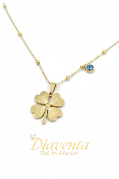 DİAVENTA TAKI VE AKSESUAR Steel Necklace - Dorika Chain with Evil Eye Beads a...