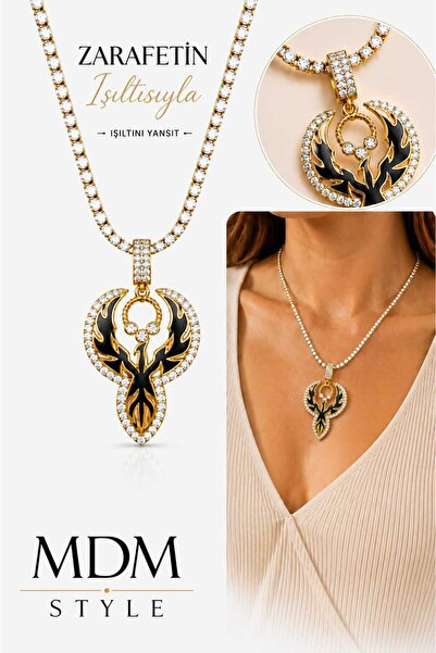 mdm style Steel Necklace with Zircon Stone and Phoenix Figure – Waterway Chai...