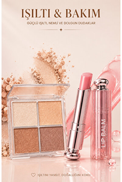 MAQYA KOZMETİK 2'Li Profesyonel Set 4'lü Highlighter Paleti & Renk Verici Lip...