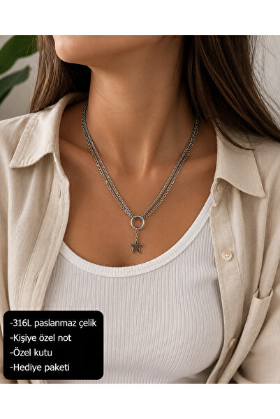 HER ŞEY NOTA www.herseynota.com Veliora Star Charm Double Chain 316L Stainles...