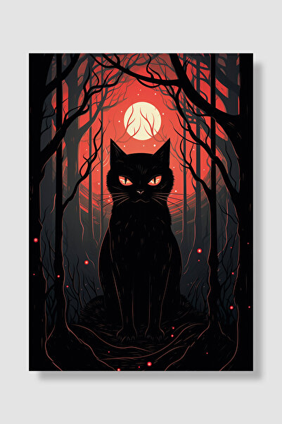 Luna Marissa Poster cu pisică Pisică neagră Pădure întunecată Lună plină Deco...