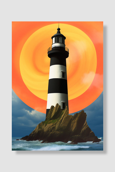 Luna Marissa Poster Farul cu dungi alb-negru portocaliu Sun Rocky Island Deco...