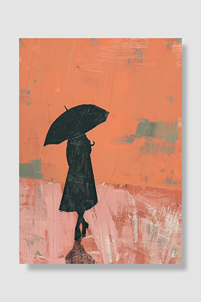 Luna Marissa Woman with Umbrella Poster Black Silhouette Woman Orange Backgro...