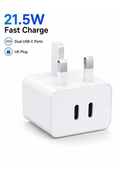 LEOXOL Dual USB C Charger Plug | 21.5W Fast Charging UK 3 Pin Wall Adapter | ...