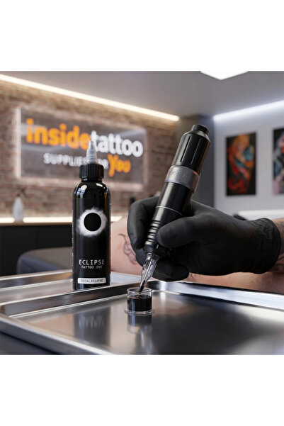 Eclipse cerneală pentru tatuaje, 150 ml, negru intens, versatilă pentru contur și umbrire