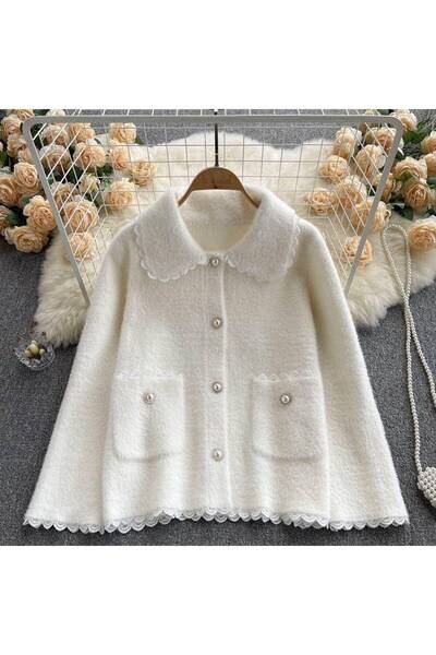 NATUFIAN STORE Women's Soft Knitwear Basic Cardigan with Ruffled Edges