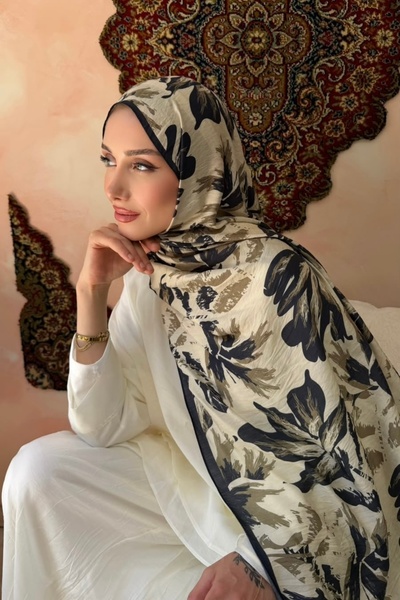 İmajButik Anthracite Patterned Silk Shawl
