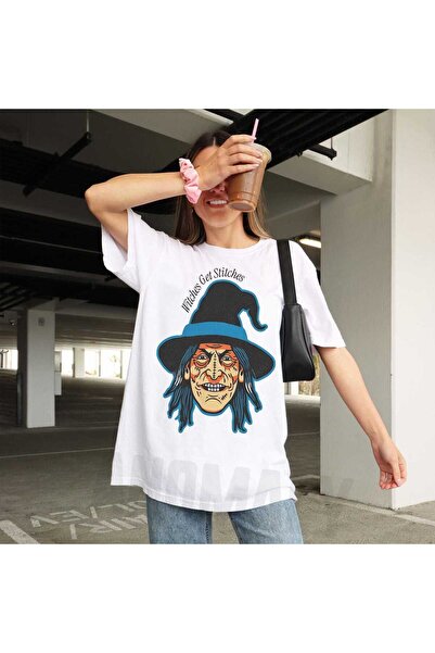Grafftee Clothing Μπλουζάκι Unisex Oversize με στάμπα  "Witches Get Stitches "