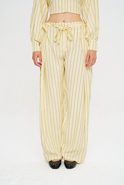 Orfeo Negro Women's Striped Patterned Tie-Waist Palazzo Trousers