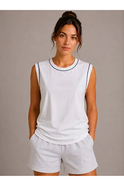 stelol Contrast Piping Sleeveless Athlete Crew Neck Summer Basic Athlete Top ...