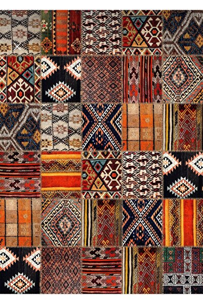 Hem Halı Vintage Eskitme Pamuk Dokuma Taban Yıkanabilir Leke Tutmaz Salon Mut...