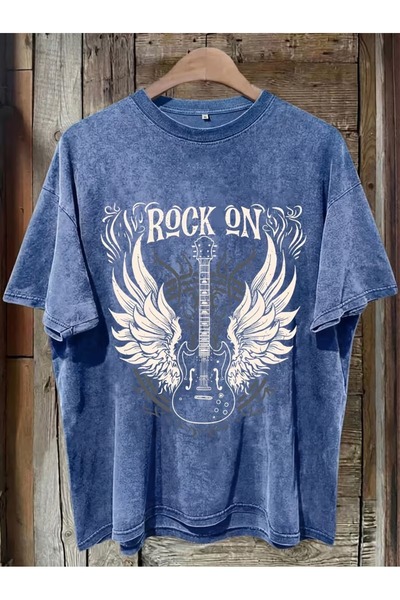 Toum Rock on Printed Washable Vintage Unisex Oversize T-Shirt