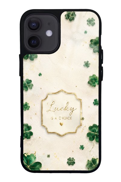 Spoyi iPhone 12 Mini Ivory Glossy Phone Case with Lucky Clover Design