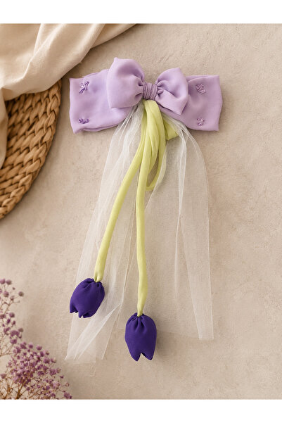 LİA CLİPS CO Girl's Tulip Detailed Tulle Hair Clip – Powder Pink Floral Speci...