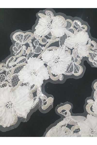 ESRA ŞELEM White Floral Detailed Embroidery Guipure Applique Decorative Strip