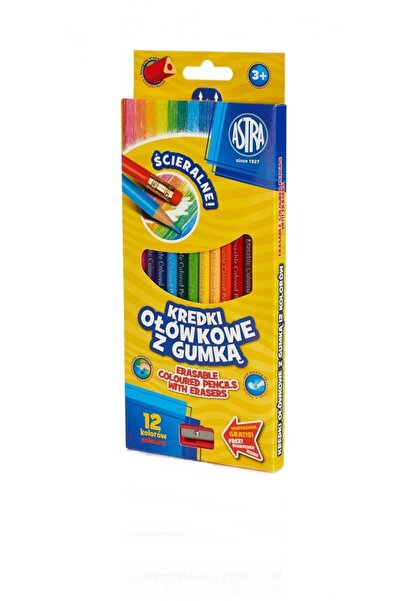 Astra Set creioane colorate cu guma la capat + ascutitoare, 12 culori / set, ...