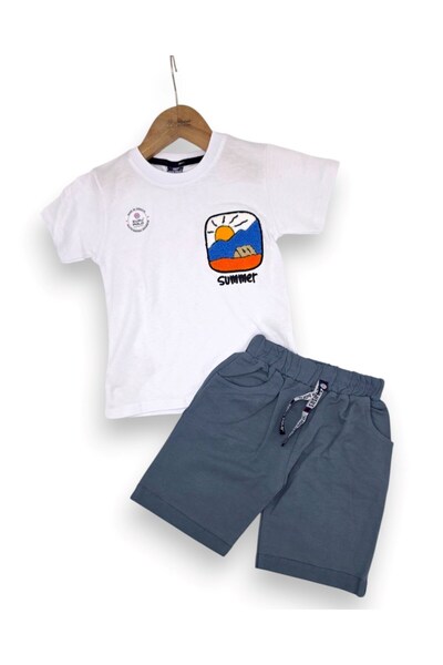 VOY KİDS Boys' Summer Embroidered T-Shirt and Shorts Set for Ages 2-3-4-5-6, ...