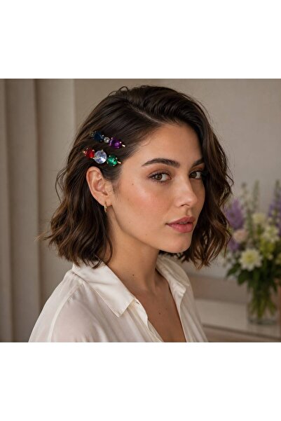 VS ACCESSORY Γυναικείο Σετ 2 Κλιπ Μαλλιών με Πολύχρωμες Πέτρες