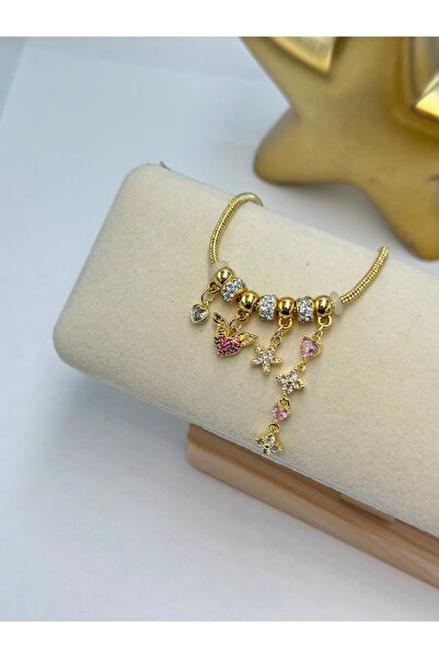 BYYEŞO Pink Heart Detail Charm Steel Bracelet