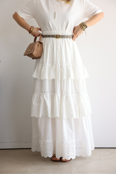 My Blog Ecru Layered Pleated Skirt - De241007