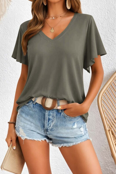 Generic Brand    Women's Short Sleeve V-Neck Viscose Blouse
