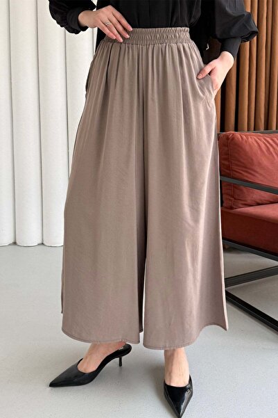 Modaensarbutik Beli Lastikli Cepli Bol Paça Pantolon-VİZON