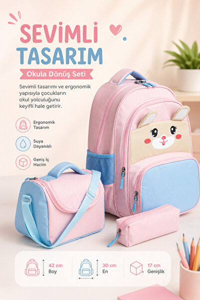 MİECZ BAGS Sevimli Karakter Tavşan Figürlü Kız Erkek Çocuk İlkokul&Ortaokul B...