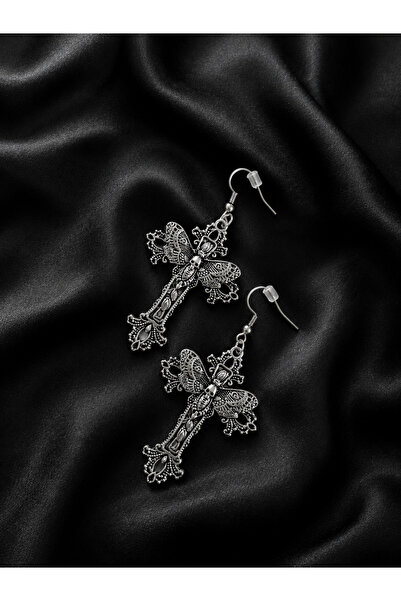 REMBER JEW Skull Gothic Haç Küpe Gümüș Kaplama