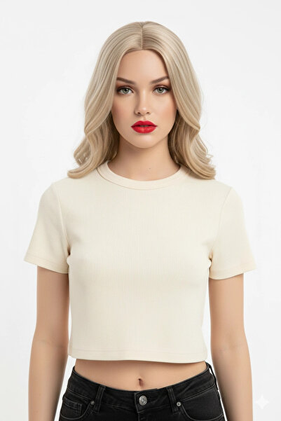 ALFA AKSESUAR 03 Crop short sleeve bodysuit ecru color