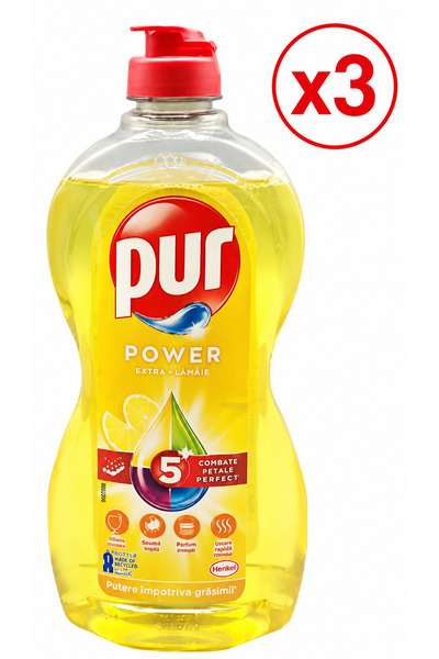 Pür Set 3 x Detergent Lichid PUR Power Lemon, 3x450 ml