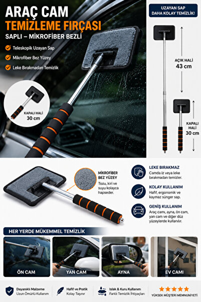 LOACANDLECO Araç Cam Temizleme Fırçası Saplı Mikrofiber Bezli – Uzayan Saplı ...