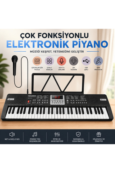 GreaTech 61 Tuşlu Elektronik Org Piyano Çocuk Beni Başlayanlar için Mikrofonl...