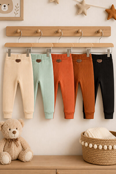 MAHFEL 5-Pack 100% Cotton Flexible Ribbed Baby Alpine Pants Unisex