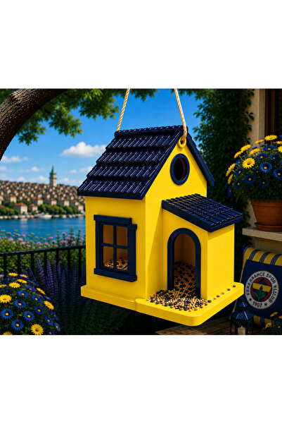 Butik Kuş Yemliği Askılı Bahçe Balkon Kuş Evi ve Kuş Besleme Evi Suya Dayanık...