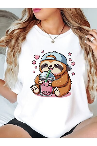 212Wear تي شيرت نسائي أسود بتصميم لطيف لشخصية الكسلان في كوب وردي، قميص ناعم ...