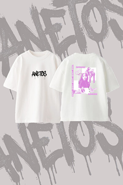 Anetos Pinkpantheress Music Design Back Printed Cotton White Oversize T-Shirt