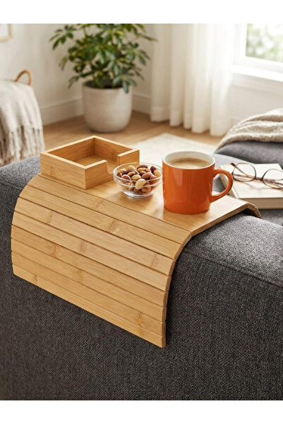 mucit home Bambu Koltuk Kenarı Tepsisi ve Organizer Katlanabilir Bölmeli Ahşa...