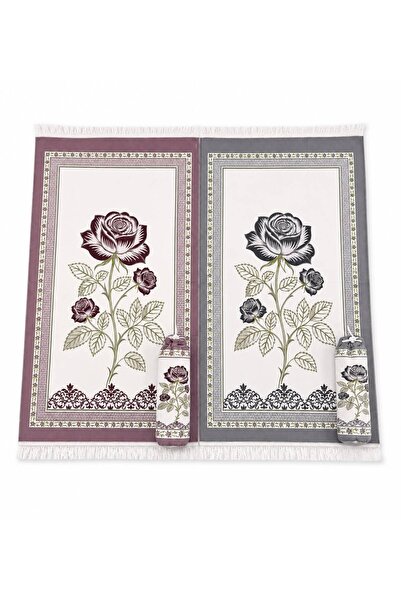 Generic 2 Piece Floral Patterned Prayer Rug Set with Matching Prayer Mat Bag