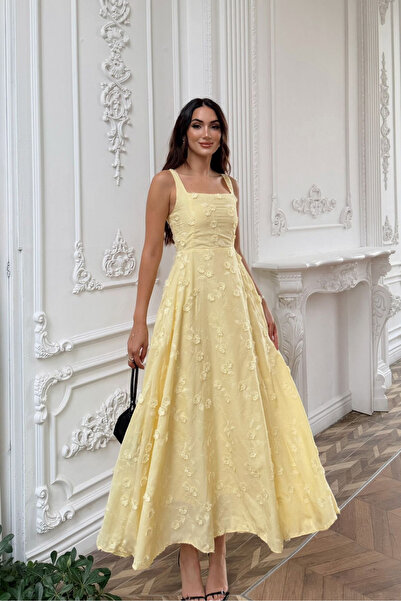 Sindimoda Adelina İp Askılı Çiçekli Midi Elbise 3658