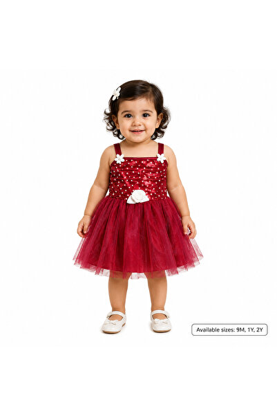 MADE Girls' Dress with Tulle and Satin Straps Decorated with Pearls and Bow
