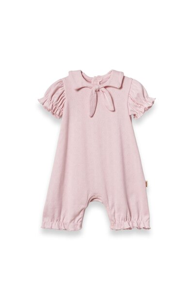 Magu Baby Girl Cotton Pink Bow Collar Short Jumpsuit