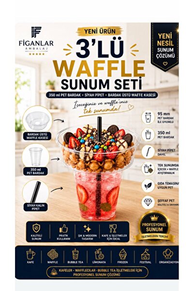 figanlar ambalaj Pet Bardak Üstü Waffle Kasesi Seti 350 ml Pet Bardak Siyah P...