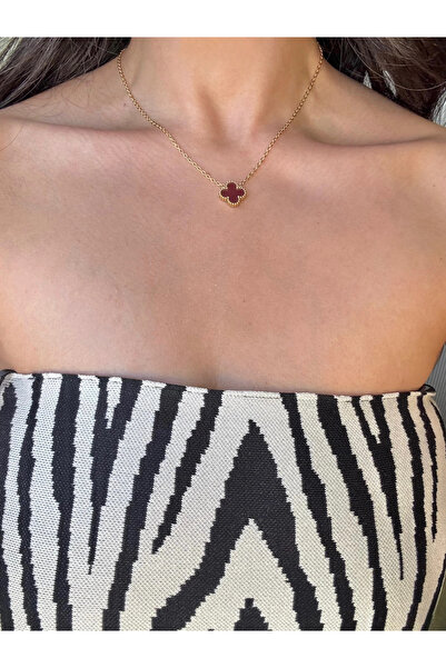 KİUSS Clf Bordo Gold Yonca Kolye